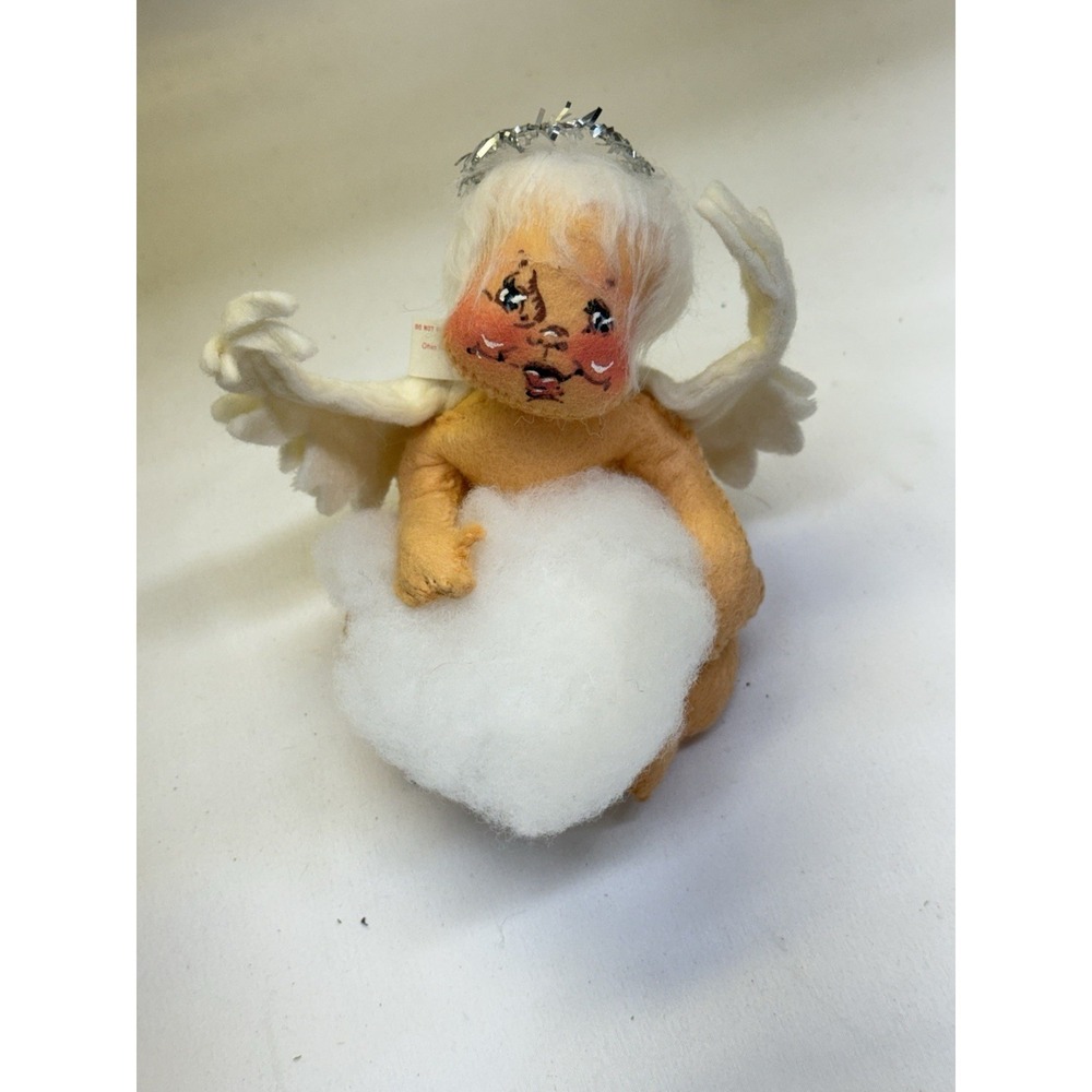 Annalee Doll Set Of 2 Angel Cherub on Fluffy Cloud Felt Figurines 1971 & 1981 - Picture 2 of 11